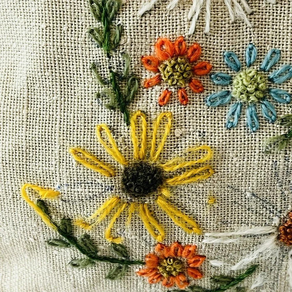 Vintage Crewel Floral Embroidery Bag Gold‎ Frame Needlepoint Off White Clutch - Picture 4 of 12